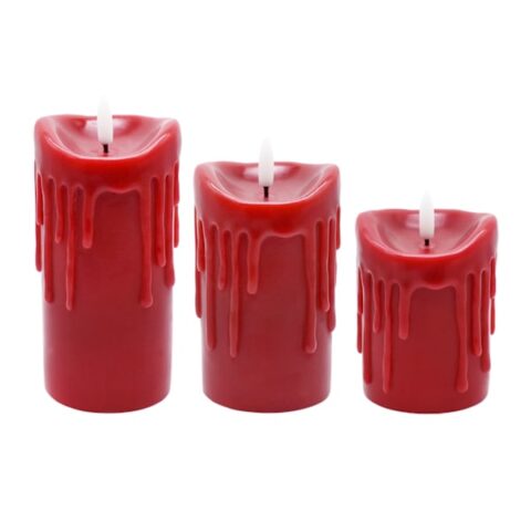 3-Count Led Red Pillar Candles, Wax, sold by At Home