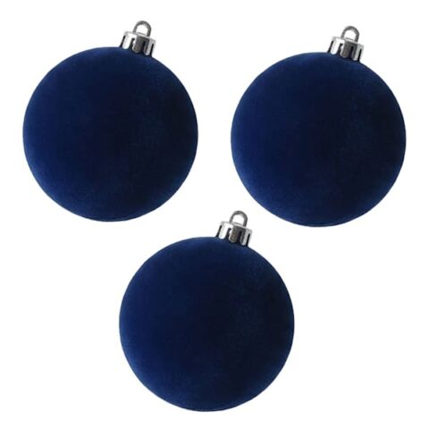 3-Count Navy Flocked Ornaments, 5.9", Blue, Plastic, sold by At Home