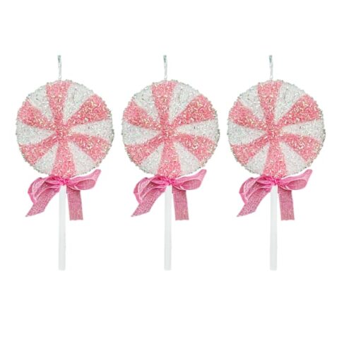 3-Count Pink Lollipop Ornaments, 8", Plastic, sold by At Home