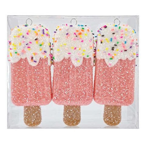 3-Count Pink Popsicle Ornaments, 6.5", Plastic, sold by At Home