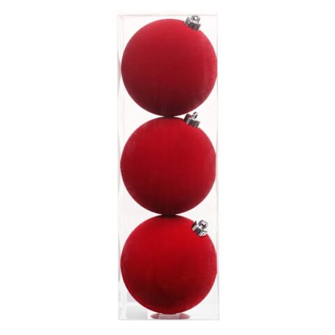3-Count Red Flocked Ornaments, 5.9", Plastic, sold by At Home