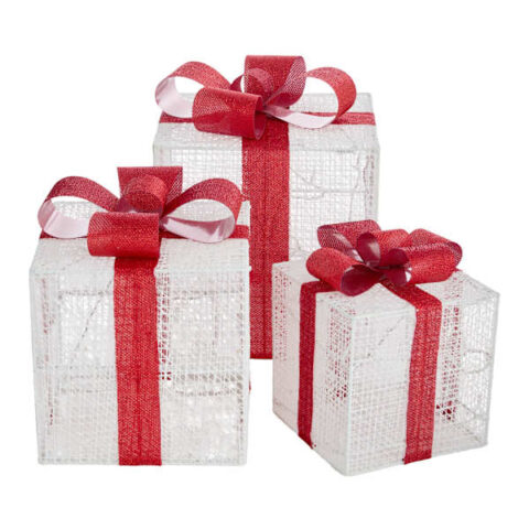 3-Count Red & White Present Pre-Lit Set, Poly-Cotton, sold by At Home