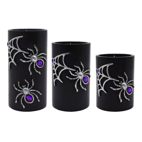 3-Count Spider Led Pillar Candles, Black, Wax, sold by At Home