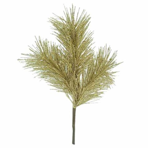 3-Head Gold Glittered Pine Pick, 11", Plastic, sold by At Home