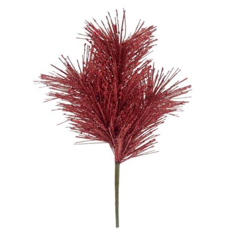 3-Head Red Glittered Pine Pick, 11", Plastic, sold by At Home