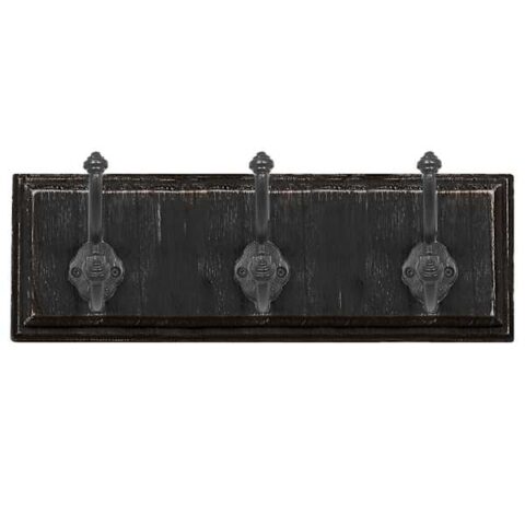3-Hook Black Wooden Wall Hooks