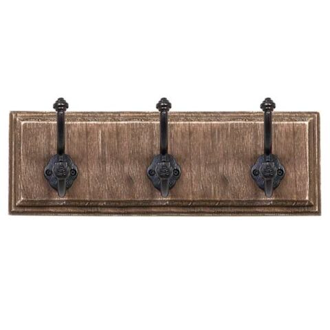 3-Hook Brown Wood & Metal Rustic Wall Hooks