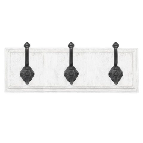 3-Hook Distressed White Rack, Wood