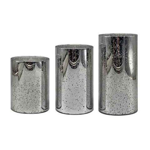 3-Pack Silver Mercury Glass Led Pillar Candles, Metallic, sold by At Home
