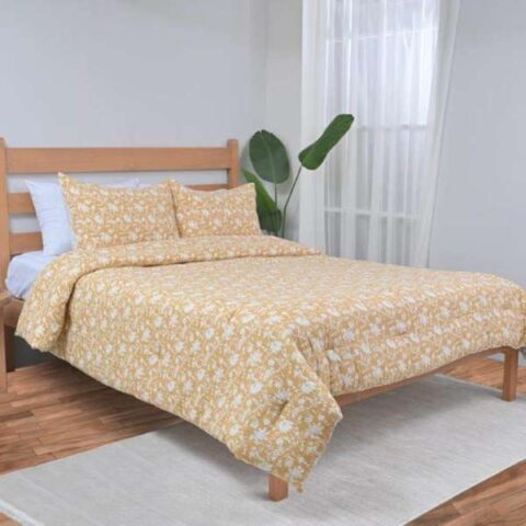 3-Piece Floral Pindot Comforter Set, King, Yellow, Cotton, sold by At Home