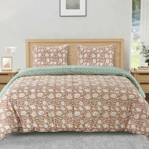 3-Piece Floral Print Cotton Percale Comforter Set, King, sold by At Home