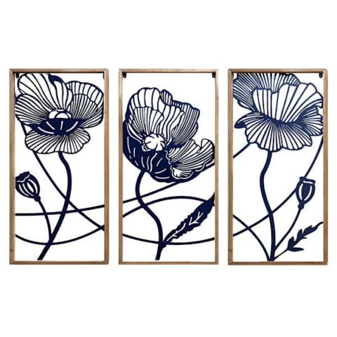 3-Piece Framed Blue Metal Floral Set