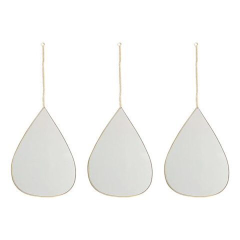 3-Piece Gold Teardrop Wall Mirror Set With Chain Hanger, Plastic