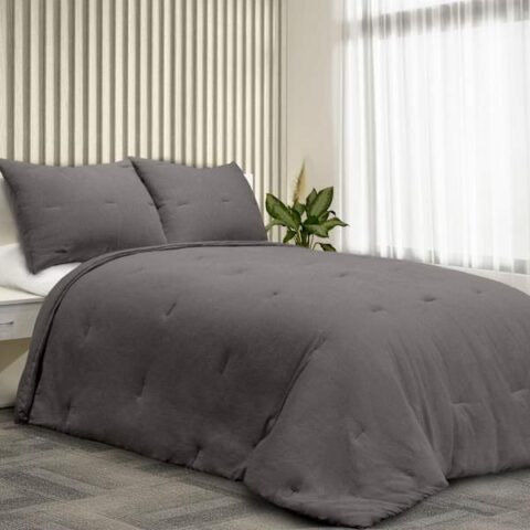 3-Piece Grey Cotton Textured Comforter Set, King, sold by At Home