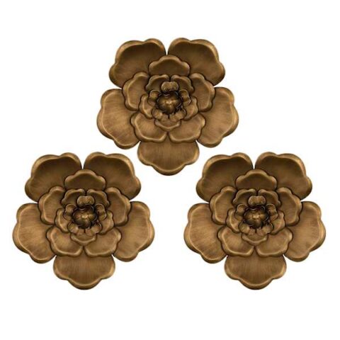 3-Piece Metallic Flower Wall Art, 8", Natural, sold by At Home