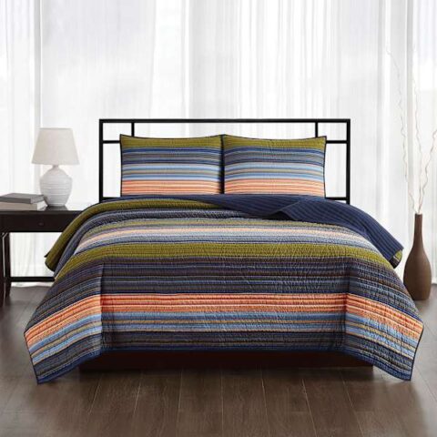 3-Piece Multicolor Striped Quilt Set, King, Polyester, sold by At Home