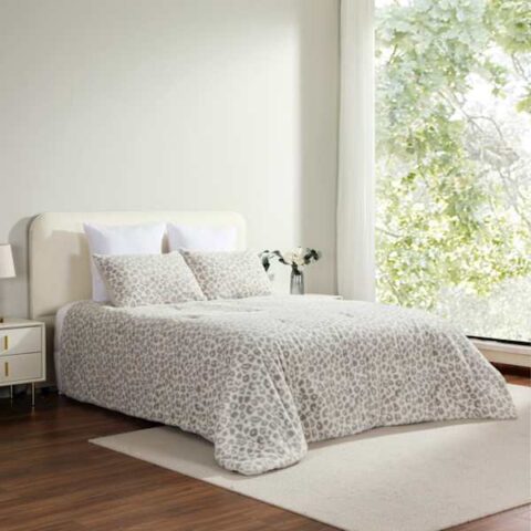 3-Piece Snow Leopard Faux Fur Comforter Set, King, Grey, sold by At Home