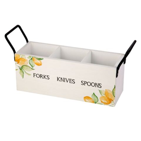 3 Section Lemon Utensil Caddy, White, Wood