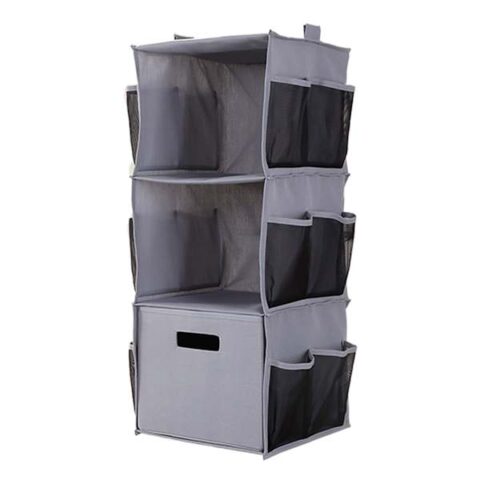 3-Shelf Fabric Hanging Closet Organizer With Bin, Grey, sold by At Home
