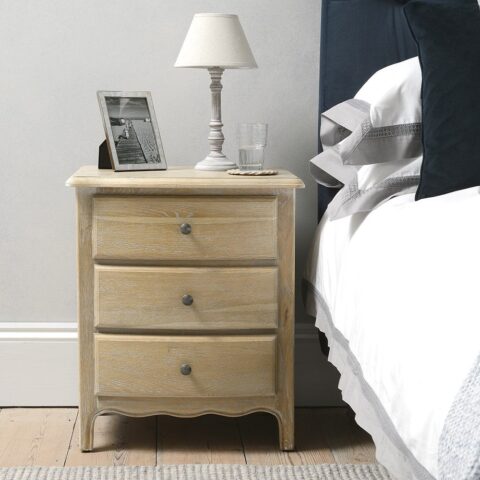 3 Drawer Bedside Table – Camille Limewash Oak – The Cotswold Company