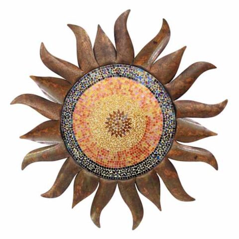 32In Metal Mosaic Glass Sun Face, Brown, sold by At Home