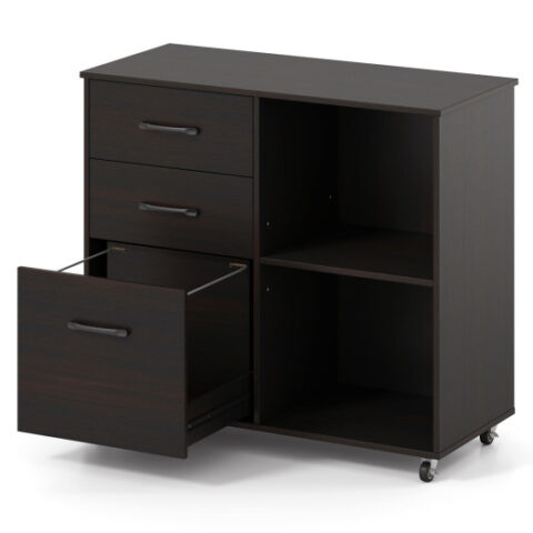 3-Drawer Mobile Lateral File Cabinet Printer Stand-Espresso