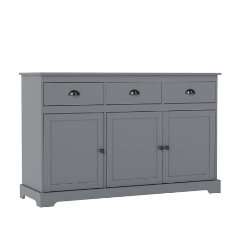 3 Drawers Sideboard Buffet Storage with Adjustable Shelves-Gray
