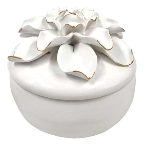 3D Floral Ceramic Box, White
