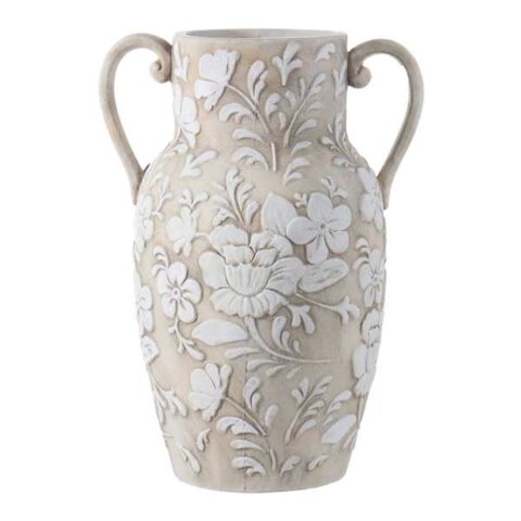 3D Flower Ceramic Vase With Handles, 16", Neutral, sold by At Home