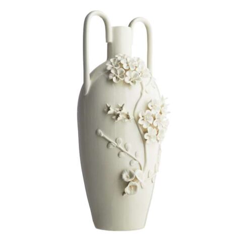 3D Flower Ceramic Vase With Handles, 18", White, sold by At Home