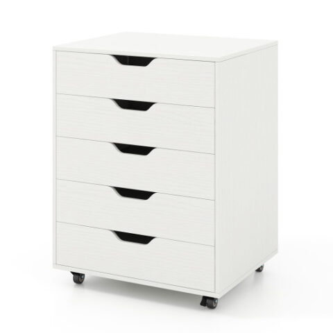 5 Drawer Mobile File Cabinet with Wheels for Living Room-White