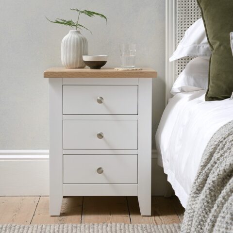 3 Drawer Bedside Table – Chester Pure White – The Cotswold Company