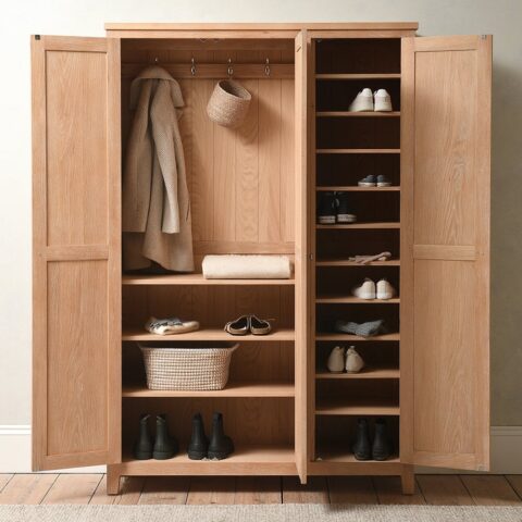 3 Door Hallway Cupboard – Inglesham Whitewash Oak – The Cotswold Company
