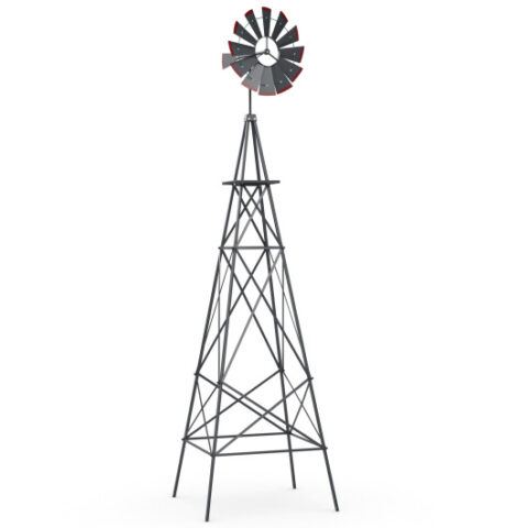 8 Feet Windmill Metal Ornamental Wind Wheel Weather Resistant-Gray