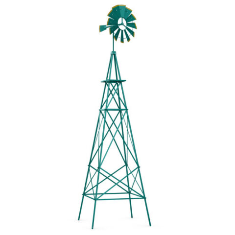 8 Feet Windmill Metal Ornamental Wind Wheel Weather Resistant-Green