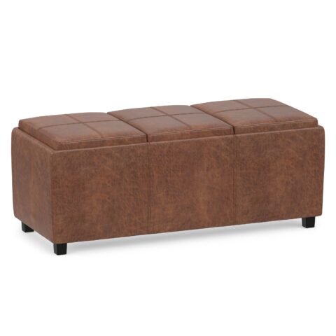 Avalon 3 Trays Ottoman in Distressed Vegan Leather