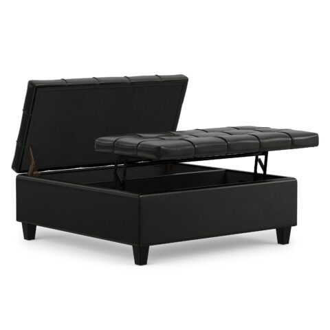 Harrison Large Square Coffee Table Storage Ottoman in Vegan Leather