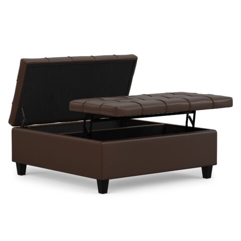 Harrison Large Square Coffee Table Storage Ottoman in Vegan Leather