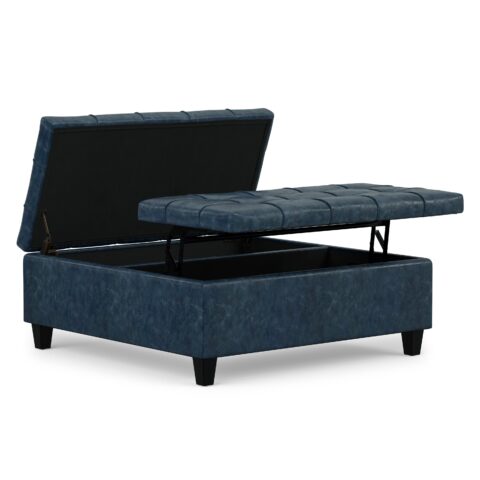 Harrison Large Square Coffee Table Storage Ottoman in Vegan Leather