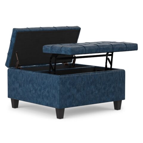 Harrison Small Square Coffee Table Storage Ottoman in Vegan Leather