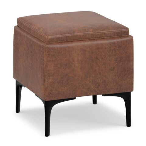 Natasha Storage Ottoman with Tray in Distressed Vegan Leather