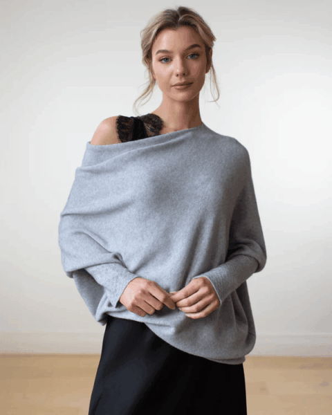 Asymmetrical Off-Shoulder Draped Knit Sweater for Women