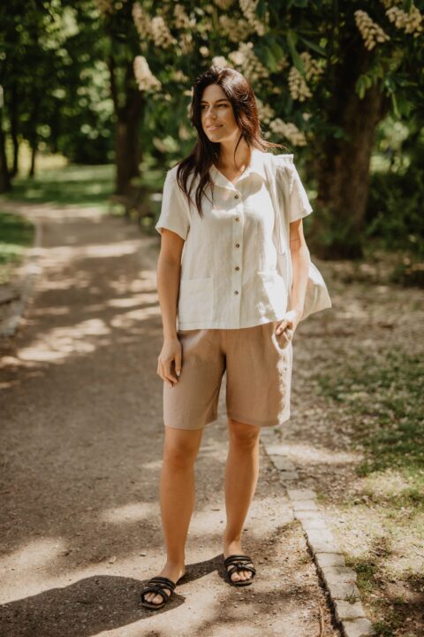 Matilda long linen shorts in Rosy Brown | Size: XXL