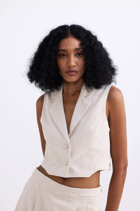 Cropped Cotton Tweed Vest in Cream | Color: Chestnut Twist | Size: XL