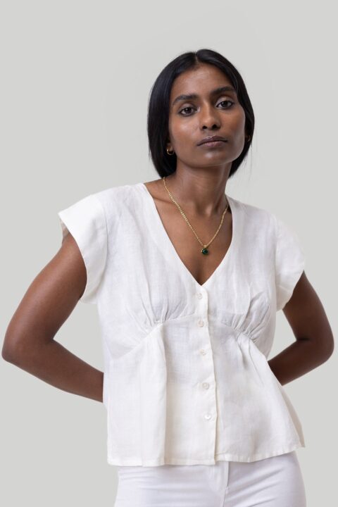 Deep V-neck Top in Off-white | Color: Off-white | Size: L
