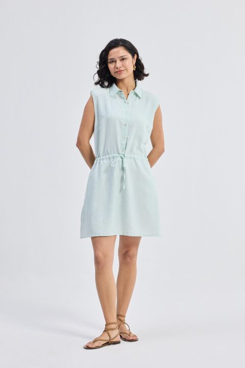 Drawstring Shirt Dress in Stripes | Color: Parallel Paths | Size: 3XL