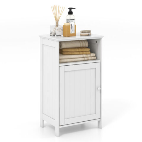 Bathroom Freestanding Adjustable Shelf Floor Storage Cabinet-White