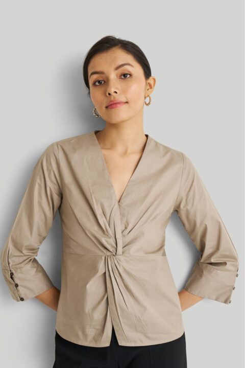 Front Twist Top in Ecru | Color: Poplin Ecru | Size: 3XL