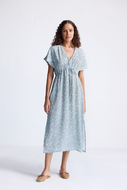 Gathered Maxi Dress in Light Blue Florals | Color: Floral Poetry | Size: S