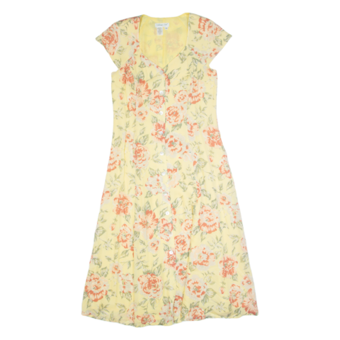 COLDWATER CREEK Womens Tea Dress Yellow 90s Floral Sleeveless Long M